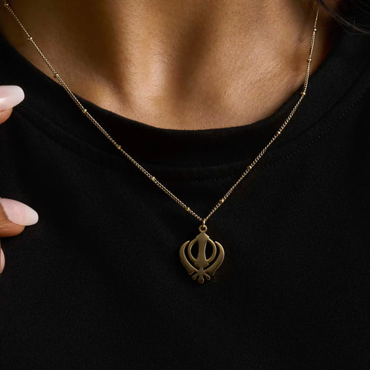 Khanda necklace premium pendant – Sikh symbol jewellery in gold and silver