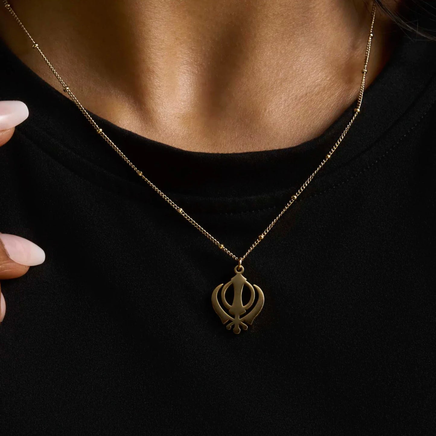 Khanda necklace premium pendant – Sikh symbol jewellery in gold and silver