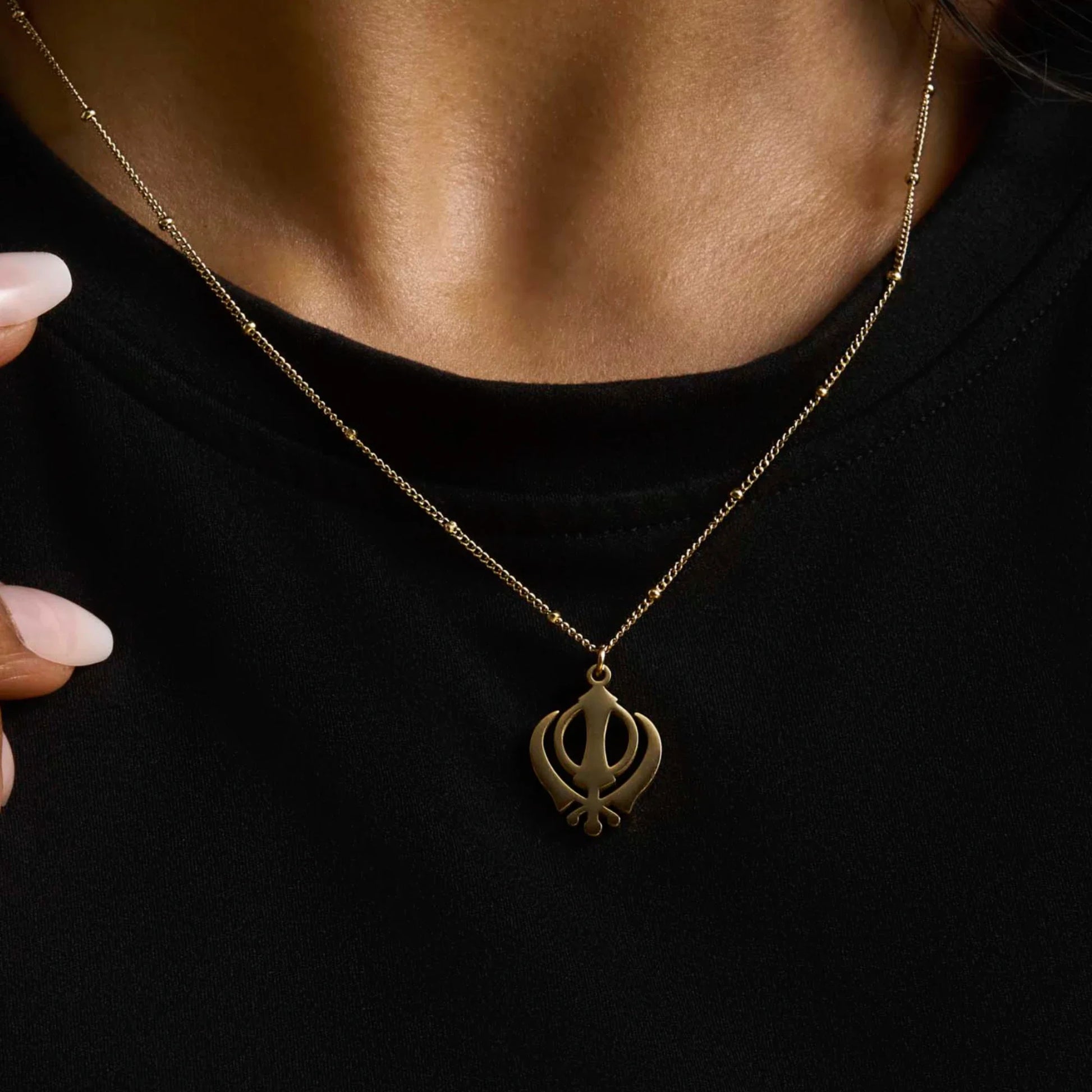 Khanda necklace premium pendant – Sikh symbol jewellery in gold and silver