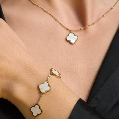 Lucky Leaf Pearl Necklace + Bracelet 14k Gold Signature Set