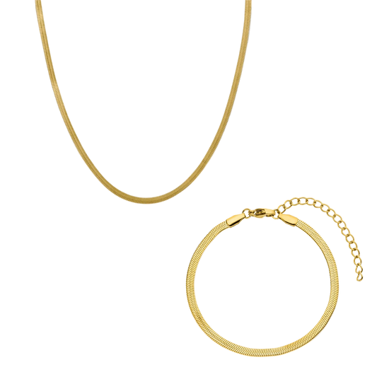 Noor Sleek Necklace + Bracelet 14k Gold Signature Set