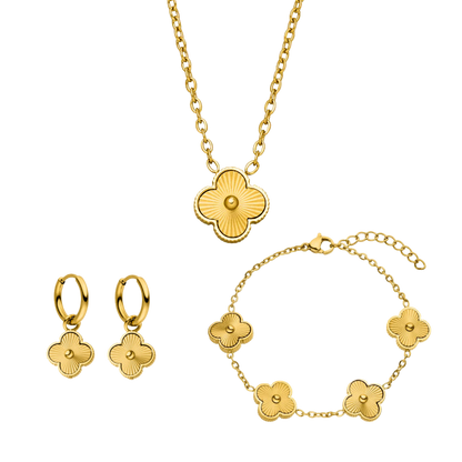 Lucky Leaf Necklace + Bracelet + Earrings 14k Gold Signature Set