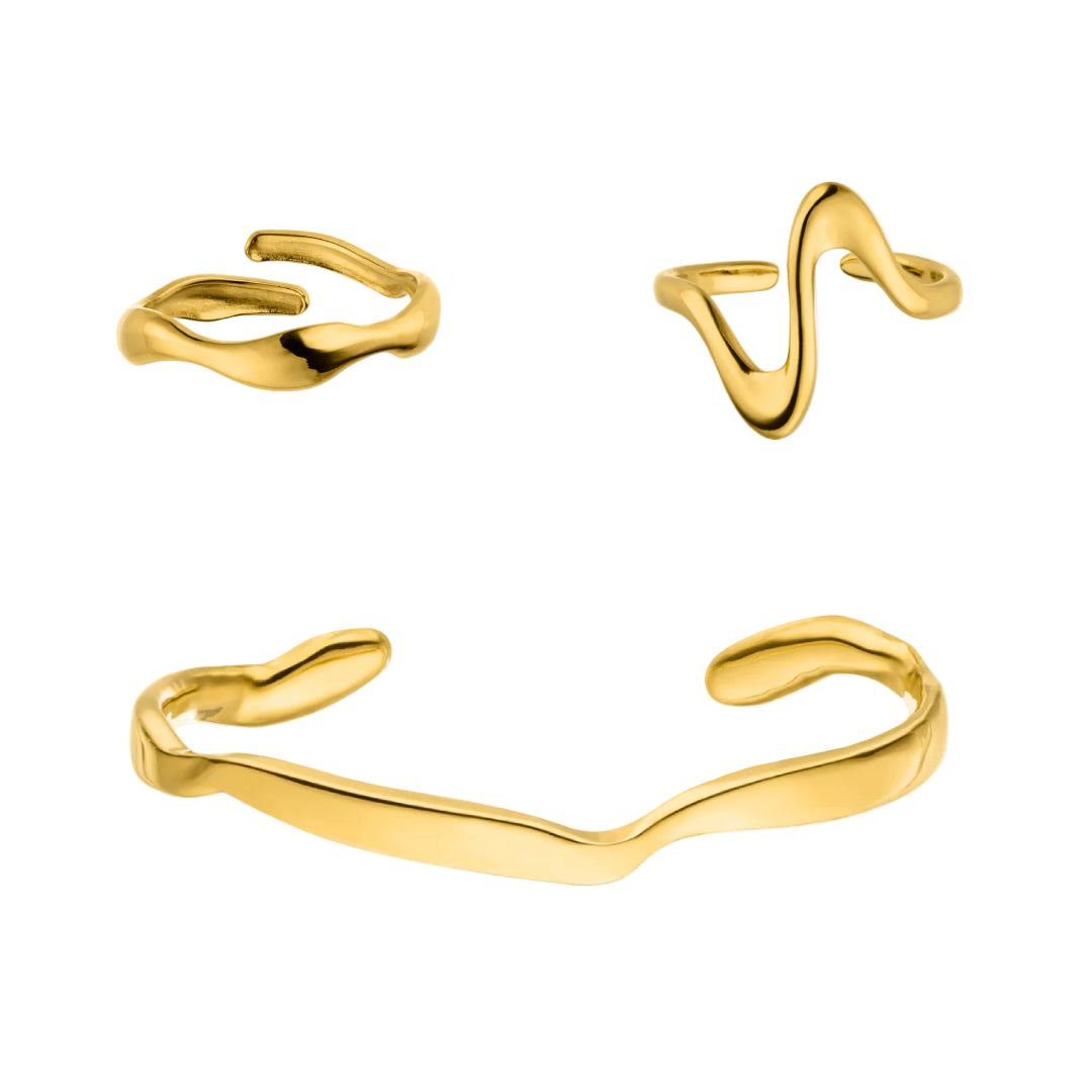 Meltdown Bracelet + Double Ring 14k Gold Signature Set