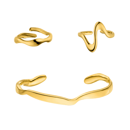 Meltdown Bracelet + Double Ring 14k Gold Signature Set