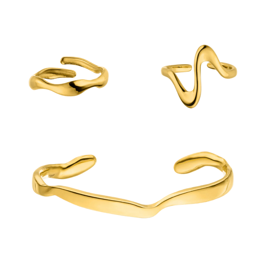Meltdown Bracelet + Double Ring 14k Gold Signature Set