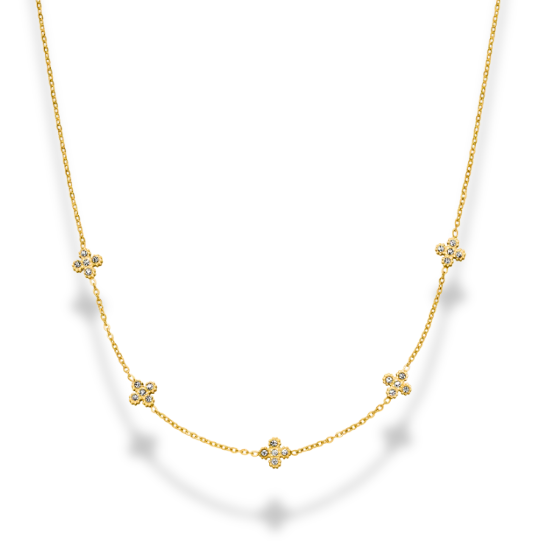 Pavé Flora Necklace + Bracelet 14k Gold Signature Set